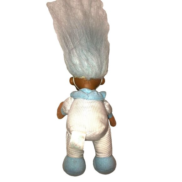 EASTER BUNNY TROLL DOLL W/ BUNNY EARS BLUE HAIR BROWN EYES PLUSH STUFFED ANIMAL - Picture 3 of 4